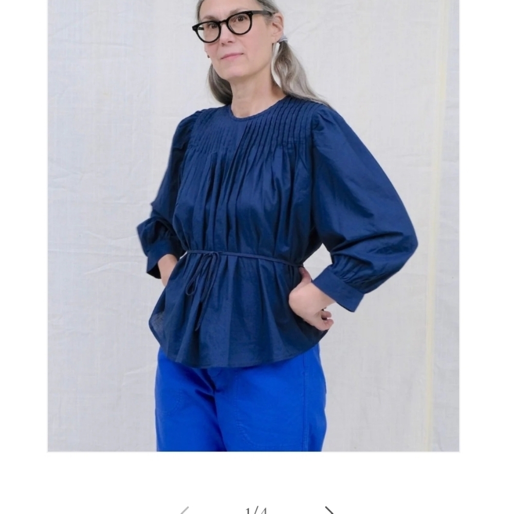 Uqnatu NWT Indigo Pintuck Blouse Top - Picture 6 of 7